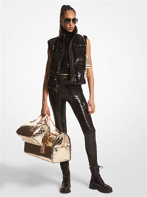 michael kors ecru vest|Sequined Ciré Quilted Puffer Vest .